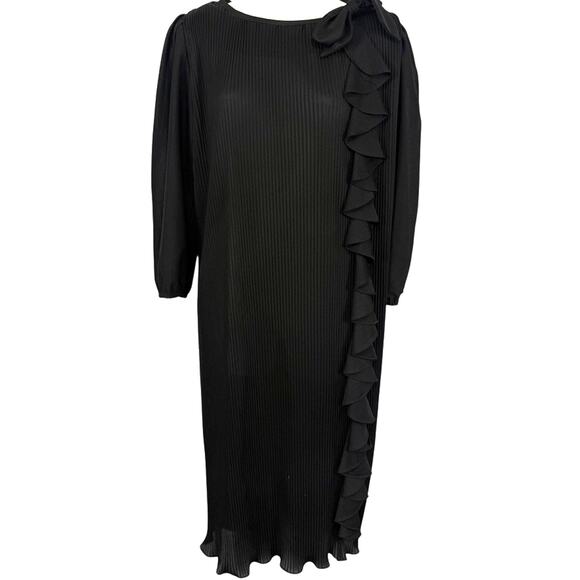 Lady Blair Pleated Ruffle Vintage USA Made Midi High Neck Sheer Chiffon Dress 14 - Picture 1 of 16